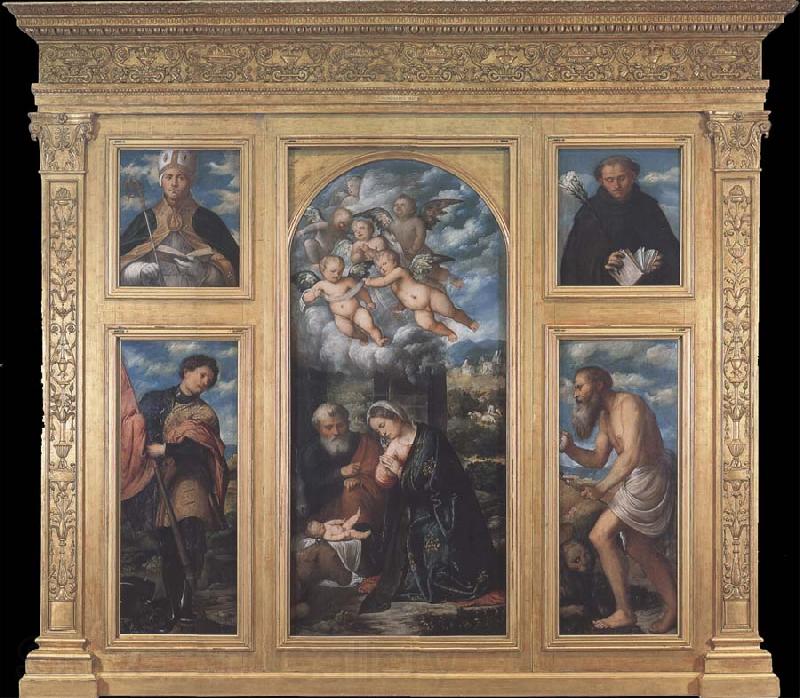 Girolamo Romanino Polyptych of the Nativity,with Saints Alexander,Jerome,Gaudioso and Filippo Benizzi Spain oil painting art